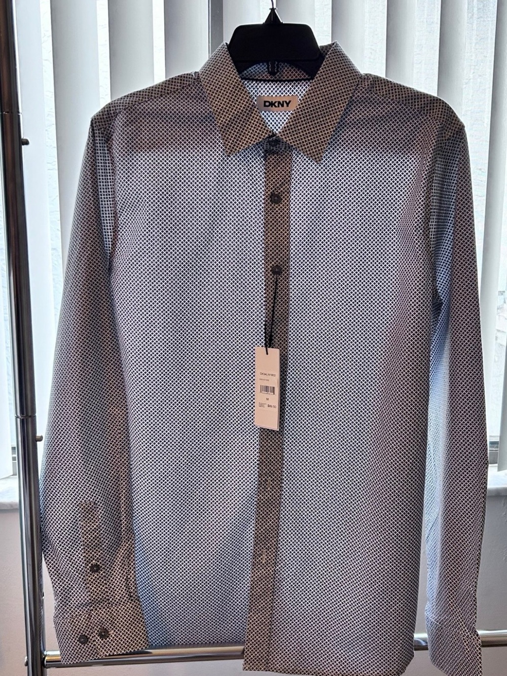DKNY Men’s Navy and White Microdot Dress Shirt